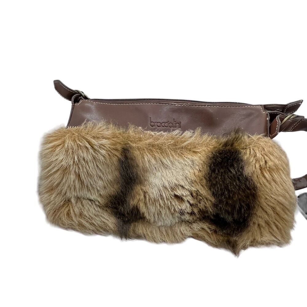 Y2K Faux Fur Purse Shoulder Strap Braccialini Cute Kawaii Brown Bag Vintage